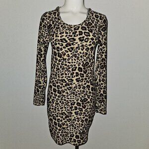 NEW Discreet Brand Hooded Dress Cheetah Leopard Print Bodycon Juniors Small